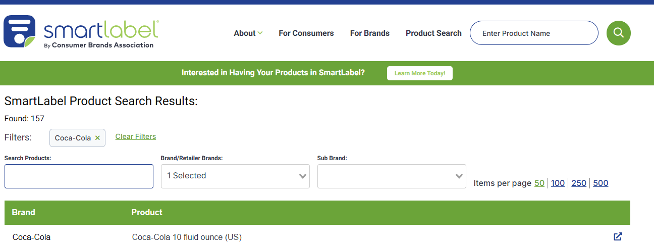 Screenshot of SmartLabel.org
