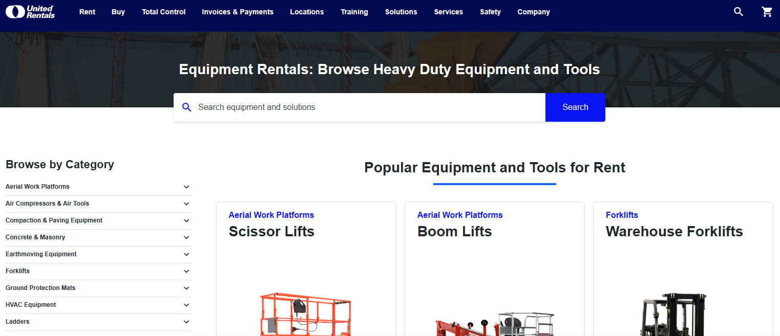 Screenshot of UnitedRentals.com